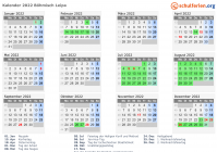 Kalender 2022 mit Ferien und Feiertagen Böhmisch Leipa