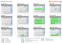 Kalender 2022 mit Ferien und Feiertagen Eger