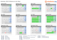 Kalender 2022 mit Ferien und Feiertagen Falkenau an der Eger