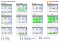 Kalender 2022 mit Ferien und Feiertagen Freiwaldau
