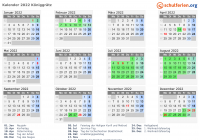 Kalender 2022 mit Ferien und Feiertagen Königgrätz