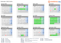 Kalender 2022 mit Ferien und Feiertagen Kolin