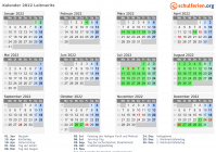 Kalender 2022 mit Ferien und Feiertagen Leitmeritz
