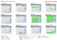 Kalender 2022 mit Ferien und Feiertagen Lundenburg