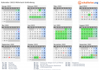 Kalender 2022 mit Ferien und Feiertagen Mährisch Schönberg