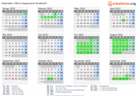 Kalender 2022 mit Ferien und Feiertagen Ungarisch Hradisch