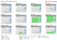 Kalender 2022 mit Ferien und Feiertagen Wildenschwert