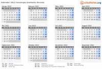 Kalender 2022 mit Ferien und Feiertagen Vereinigte Arabische Emirate