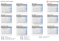 Kalender 2023 mit Ferien und Feiertagen Angola