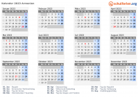 Kalender  mit Ferien und Feiertagen Armenien