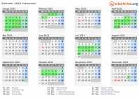 Kalender 2023 mit Ferien und Feiertagen Tasmanien