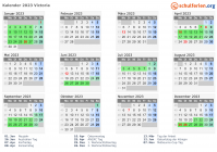 Kalender 2023 mit Ferien und Feiertagen Victoria