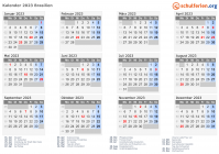 Kalender 2023 mit Ferien und Feiertagen Brasilien