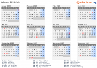 Kalender 2023 mit Ferien und Feiertagen Chile