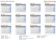 Kalender  mit Ferien und Feiertagen Costa Rica