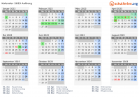 Kalender 2023 mit Ferien und Feiertagen Aalborg