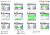 Kalender 2023 mit Ferien und Feiertagen Aarhus