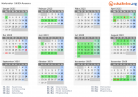 Kalender 2023 mit Ferien und Feiertagen Assens