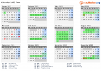 Kalender 2023 mit Ferien und Feiertagen Faxe