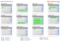 Kalender 2023 mit Ferien und Feiertagen Greve