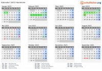 Kalender 2023 mit Ferien und Feiertagen Hørsholm