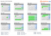 Kalender 2023 mit Ferien und Feiertagen Roskilde