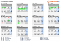 Kalender 2023 mit Ferien und Feiertagen Struer