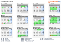 Kalender 2023 mit Ferien und Feiertagen Berlin