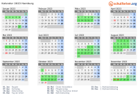 Kalender 2023 mit Ferien und Feiertagen Hamburg