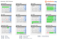 Kalender 2023 mit Ferien und Feiertagen Hessen
