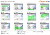 Kalender 2023 mit Ferien und Feiertagen Niedersachsen