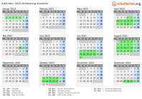 Kalender 2023 mit Ferien und Feiertagen Schleswig-Holstein