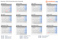 Kalender 2023 mit Ferien und Feiertagen Dominikanische Republik