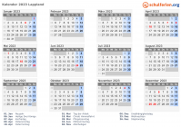 Kalender 2023 mit Ferien und Feiertagen Lappland