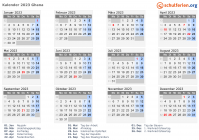 Kalender 2023 mit Ferien und Feiertagen Ghana