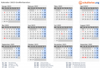 Kalender 2023 mit Ferien und Feiertagen Großbritannien