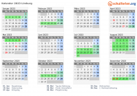Kalender 2023 mit Ferien und Feiertagen Limburg