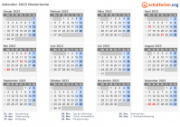 Kalender  mit Ferien und Feiertagen Niederlande