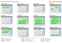 Kalender 2023 mit Ferien und Feiertagen Emilia-Romagna