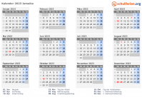 Kalender 2023 mit Ferien und Feiertagen Jamaika