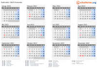 Kalender 2023 mit Ferien und Feiertagen Kanada