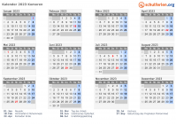 Kalender 2023 mit Ferien und Feiertagen Komoren