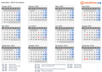 Kalender 2023 mit Ferien und Feiertagen Kroatien