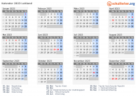 Kalender  mit Ferien und Feiertagen Lettland