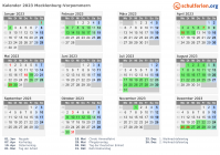 Kalender 2023 mit Ferien und Feiertagen Mecklenburg-Vorpommern