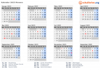 Kalender  mit Ferien und Feiertagen Monaco