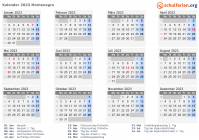 Kalender 2023 mit Ferien und Feiertagen Montenegro