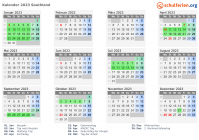 Kalender 2023 mit Ferien und Feiertagen Southland