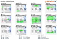 Kalender 2023 mit Ferien und Feiertagen Nordland