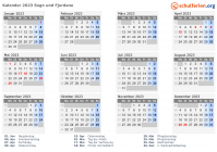 Kalender 2023 mit Ferien und Feiertagen Sogn und Fjordane